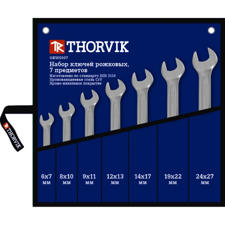 Набор ключей THORVIK гаечных рожковых в сумке, 6-27 мм, 7 предметов